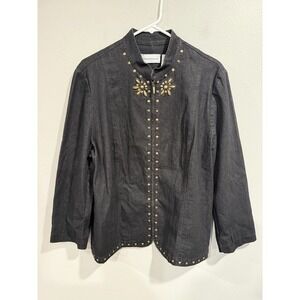 Alfred Dunner Denim Jacket Women's 16 Black Embellished Long Sleeve Full-Zip